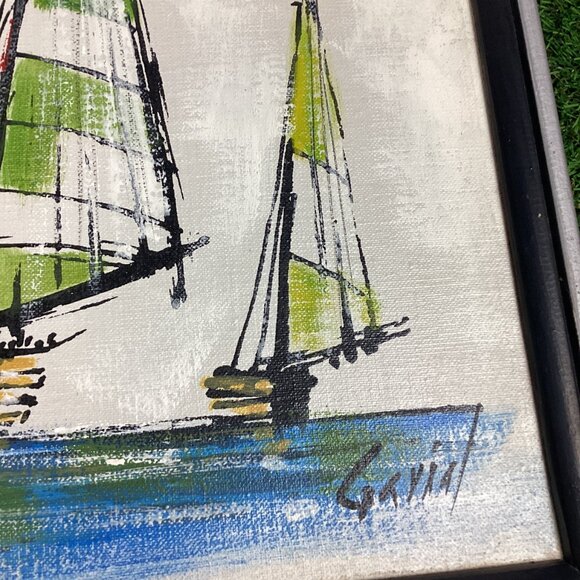 Vintage Mid Century Oil Painting Set Signed Sail Boats - Picture 12 of 16